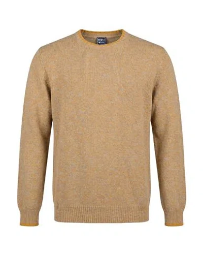 Fedeli Man Sweater Mandarin Size 48 Alpaca Wool, Virgin Wool In Brown