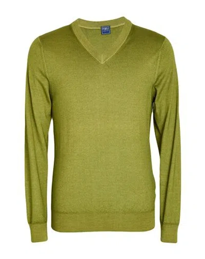 Fedeli Man Sweater Military Green Size 38 Cashmere, Silk In Multi