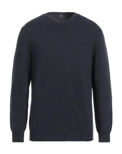 Fedeli Man Sweater Navy Size 40 Cotton, Polyester In Navy Blue