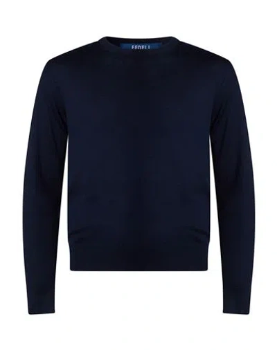 Fedeli Man Sweater Navy Size 36 Cashmere In Blue