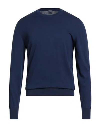 Fedeli Man Sweater Navy Size 40 Supima In Blue