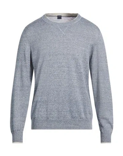 Fedeli Man Sweater Slate Blue Size Xxl Linen, Cotton In Multi