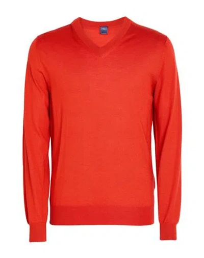 Fedeli Man Sweater Tomato Red Size 40 Cashmere, Silk