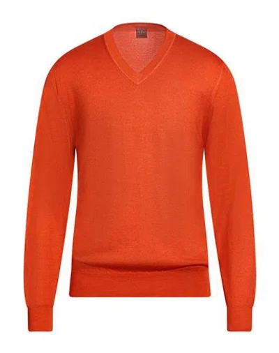 Fedeli Man Sweater Tomato Red Size 40 Cashmere, Silk In Orange