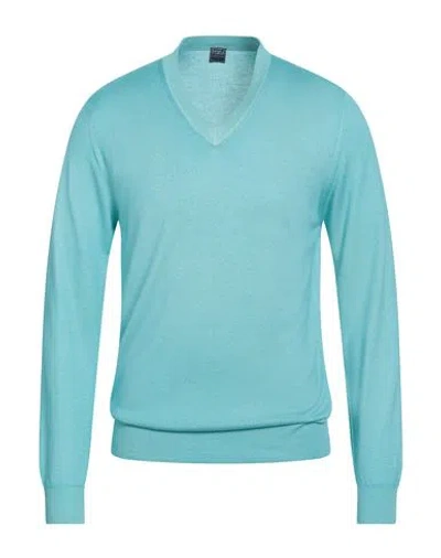 Fedeli Man Sweater Turquoise Size 40 Cashmere, Silk In Blue