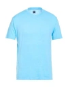 Fedeli Man T-shirt Light Blue Size 40 Linen, Elastane