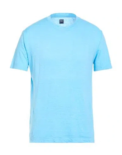 Fedeli Man T-shirt Light Blue Size 40 Linen, Elastane