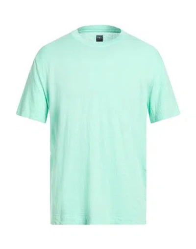 Fedeli Man T-shirt Light Green Size 46 Linen, Elastane In Blue