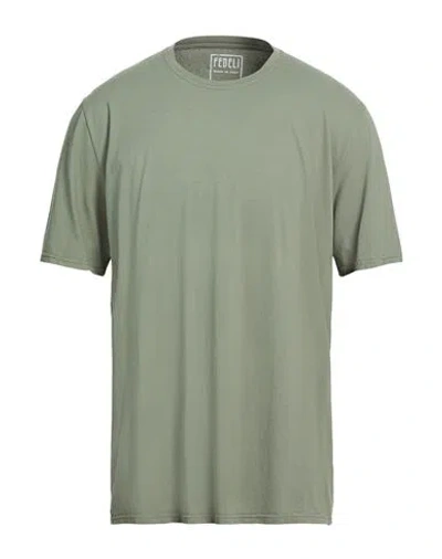 Fedeli Man T-shirt Military Green Size 48 Cotton, Elastane