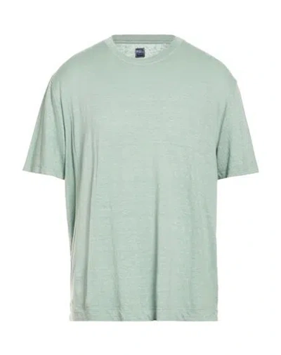 Fedeli Man T-shirt Sage Green Size 48 Linen, Elastane In Gray