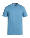 Fedeli Man T-shirt Slate Blue Size 46 Linen, Elastane