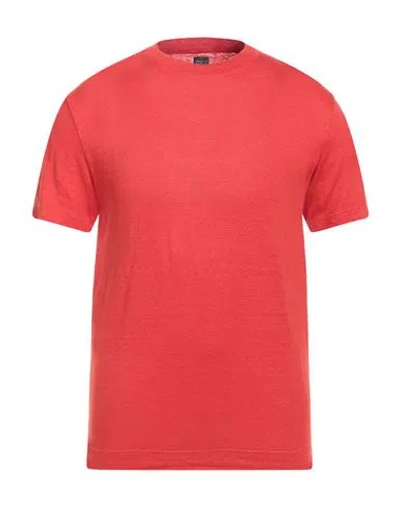 Fedeli Man T-shirt Tomato Red Size 44 Linen, Elastane In Tomato Red