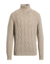 Fedeli Man Turtleneck Beige Size 40 Alpaca Wool, Virgin Wool In Gray