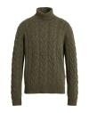 Fedeli Man Turtleneck Military Green Size 40 Virgin Wool, Cashmere In Green