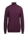 Fedeli Man Turtleneck Purple Size 44 Merino Wool