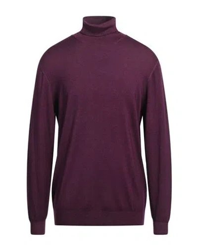 Fedeli Man Turtleneck Purple Size 44 Merino Wool