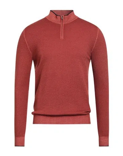 Fedeli Man Turtleneck Rust Size 42 Merino Wool In Red