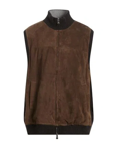 Fedeli Man Vest Chocolate Brown Size 46 Cashmere, Lambskin