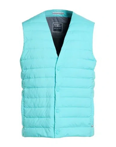 Fedeli Man Vest Turquoise Size 40 Polyester In Blue