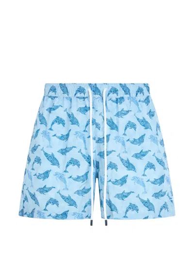 Fedeli Marine-pattern Swim Shorts In Blue