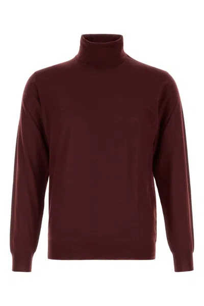 Fedeli Men's 100% Virgin Wool Knit Sweater In Burgundy