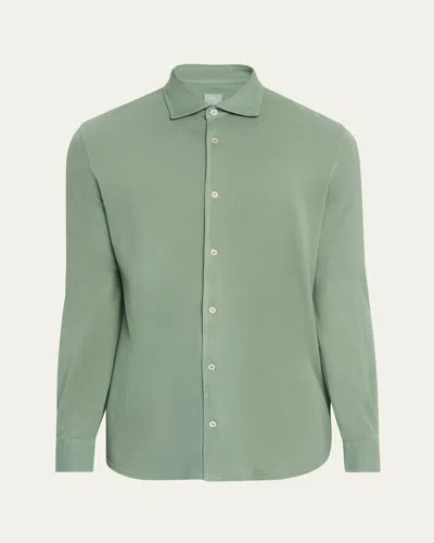 Fedeli Men's Frosted Pique Casual Button-down Shirt In Green