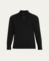 Fedeli Men's Giza Cotton Long-sleeve Pique Polo Shirt In Black