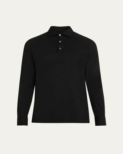 FEDELI MEN'S GIZA COTTON LONG-SLEEVE PIQUE POLO SHIRT