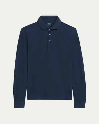 FEDELI MEN'S GIZA COTTON LONG-SLEEVE PIQUE POLO SHIRT