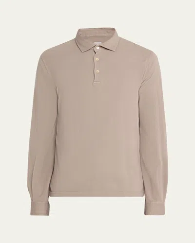 Fedeli Men's Giza Cotton Long-sleeve Pique Polo Shirt In Brown