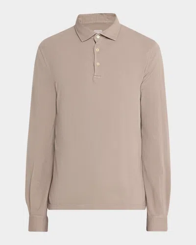 Fedeli Men's Giza Cotton Long-sleeve Pique Polo Shirt In Brown