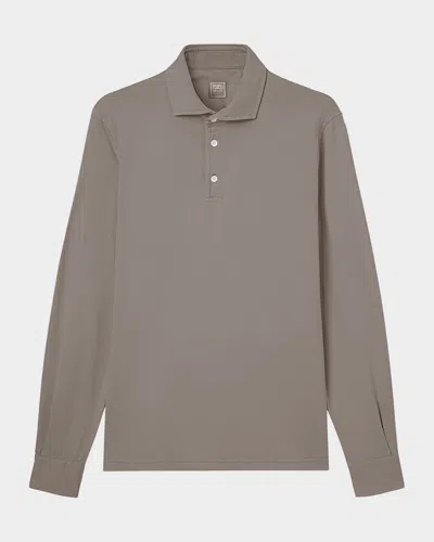 Fedeli Men's Giza Cotton Long-sleeve Pique Polo Shirt In Gray