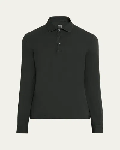 Fedeli Men's Giza Cotton Long-sleeve Pique Polo Shirt In Green