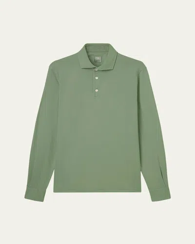 Fedeli Men's Giza Cotton Long-sleeve Pique Polo Shirt In Green