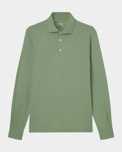 Fedeli Men's Giza Cotton Long-sleeve Pique Polo Shirt In Green