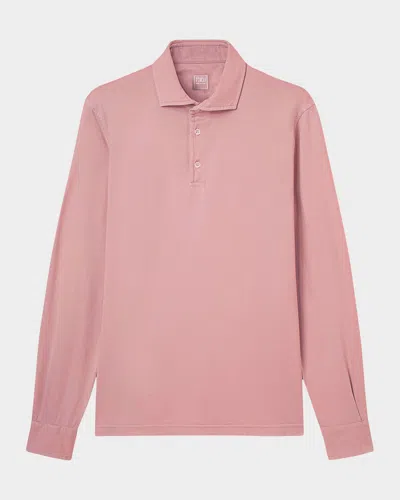 Fedeli Men's Giza Cotton Long-sleeve Pique Polo Shirt In Pink