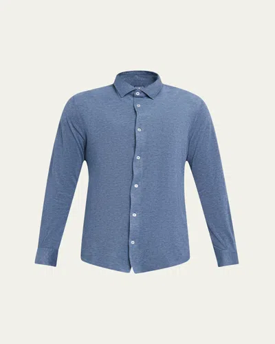 Fedeli Men's Heathered Pique Sport Shirt In Denim