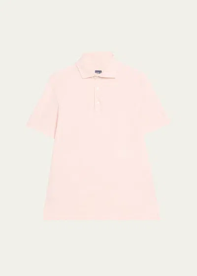 Fedeli Men's Linen-cotton Pique Polo Shirt In Lt Pink