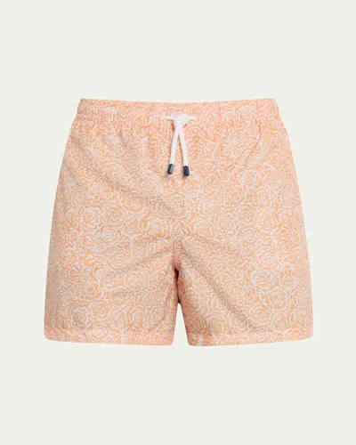 Fedeli Men's Madeira Floral Swim Shorts In Orange