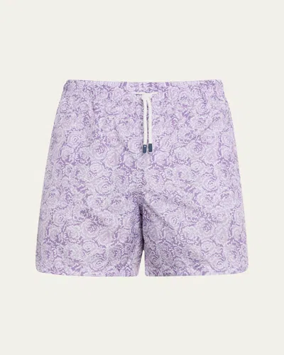 Fedeli Men's Madeira Floral Swim Shorts In Purple