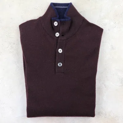 Fedeli Men's Scirocco Tricolor Half Button Cashmere Sweater In Amarone In Brown