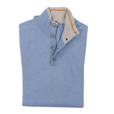 Fedeli Men's Scirocco Tricolor Half Button Cashmere Sweater In Carolina Blue In Multi