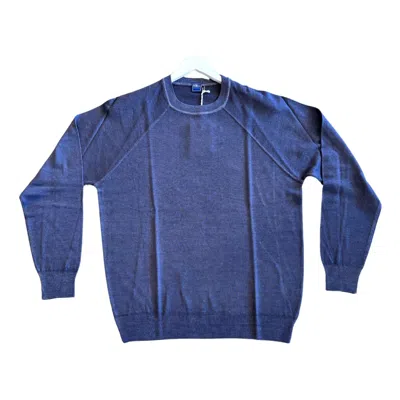 Fedeli Men's Tiger Merino Crew Neck Sweater In Navy In Blue