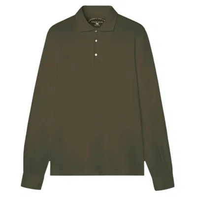 Fedeli Men's Zero Jersey Giza Organic Long Sleeve Polo In Washed Marsh In Green