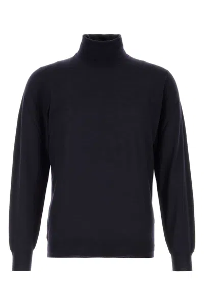 Fedeli Midnight Blue Virgin Wool Sweater In Black