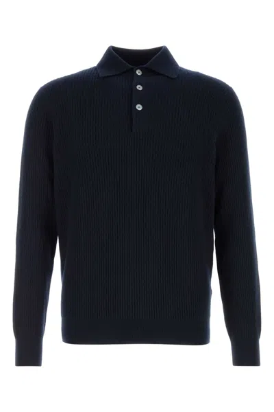 Fedeli Midnight Blue Wool-cashmere Polo Shirt