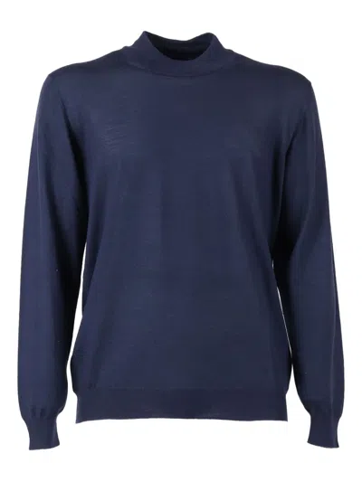 Fedeli Fitted Mock-neck Long-sleeve Sweater In Black