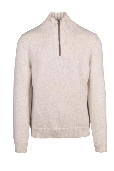 Fedeli Mock Neck Zip Sweater - Beige In Pink