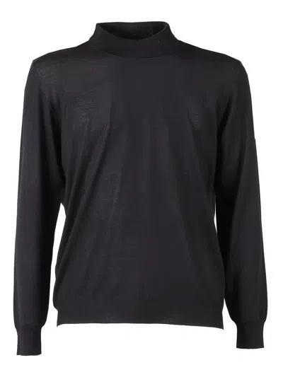 Fedeli Mock-neck L/s Knitted Sweater Man In Black