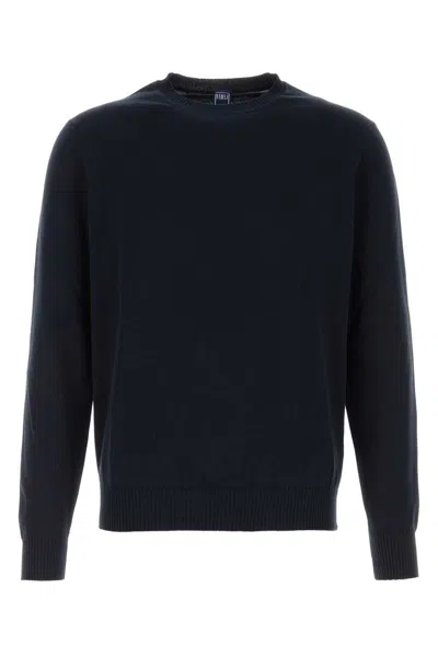 Fedeli Navy Blue Cotton Sweater In Black